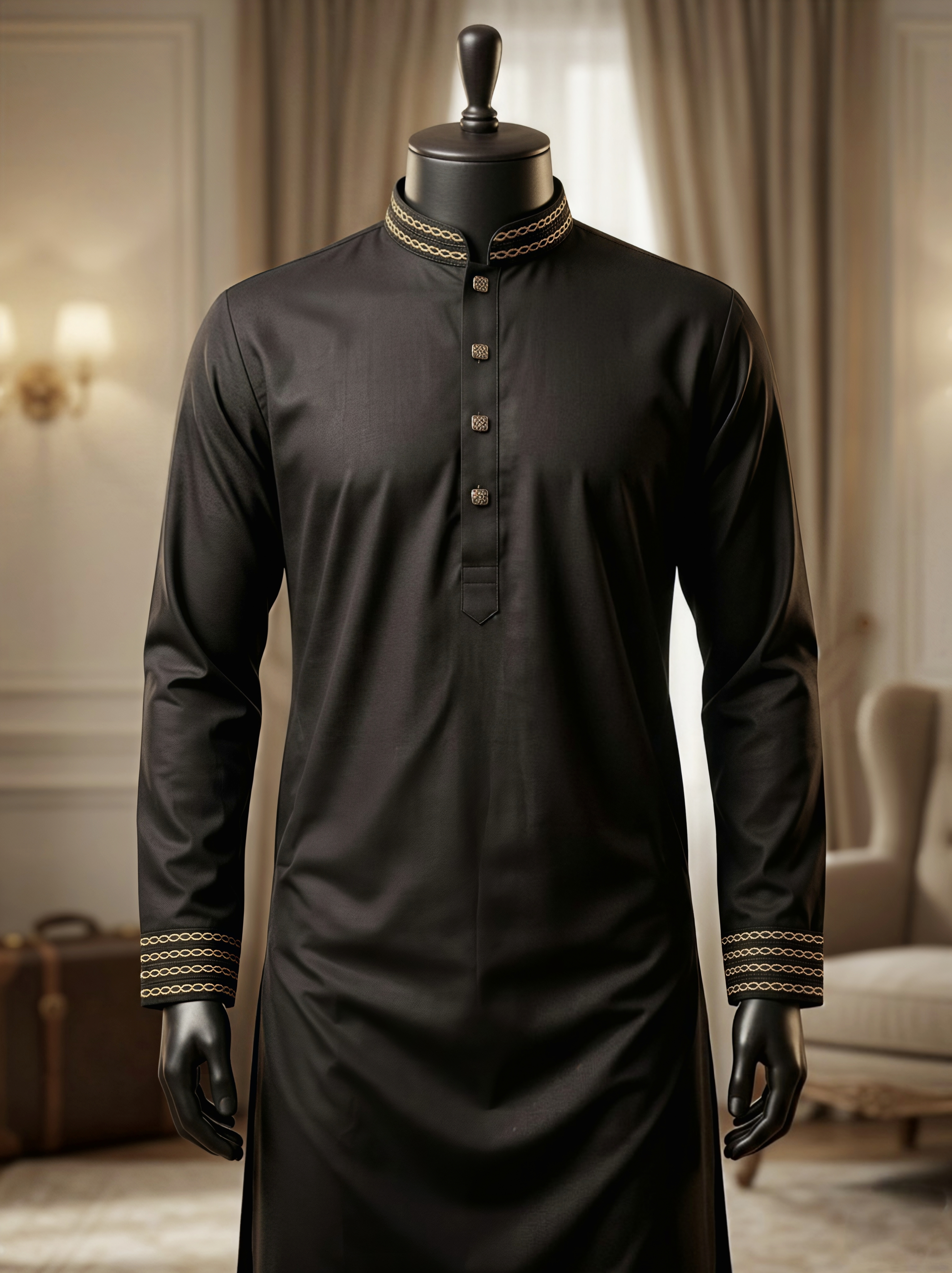 Micro BankChor embroidery Black  Fabric  Code:-P0288
