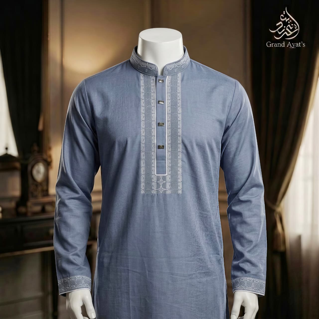 Peshawari Embroidery Panjabi Cool-sky code:-P0318
